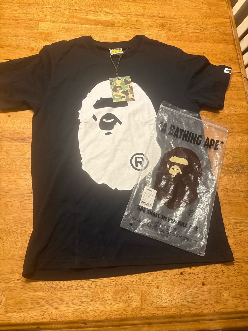 Bape Black Short Sleeve Tee with Large White Ape Head Graphic